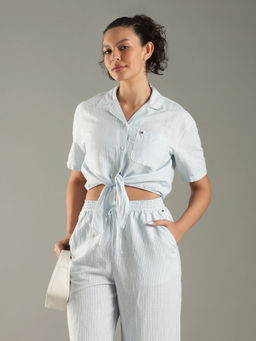 Tommy Hilfiger - Striped Relaxed Fit Linen Crop Shirt