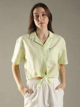 Tommy Hilfiger - Striped Relaxed Fit Linen Crop Shirt