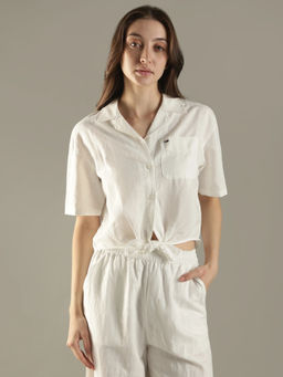 Tommy Hilfiger - Solid Relaxed Fit Linen Crop Shirt