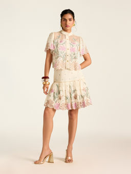 Label Ritu Kumar - Ecru Cassette Band Collar Shirt With Bustier