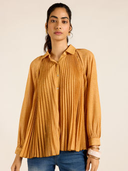 Label Ritu Kumar - Mustard Angelique Dot Full Sleeves Shirt