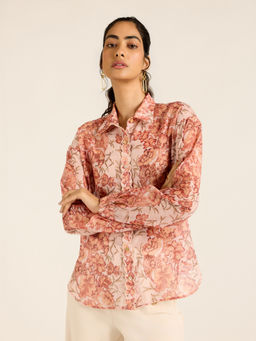 Label Ritu Kumar - Peach Avedian Full Sleeves Floral Print Shirt