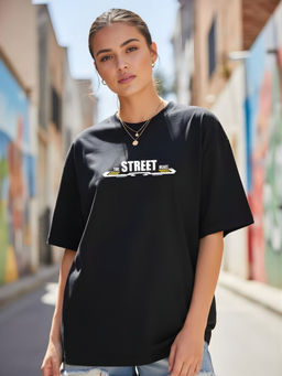 PRONK - Street Beast Oversized Cotton Printed T-Shirt for Women