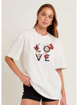 PRONK - Love In Bloom Oversized Cotton Printed T-Shirt for Women