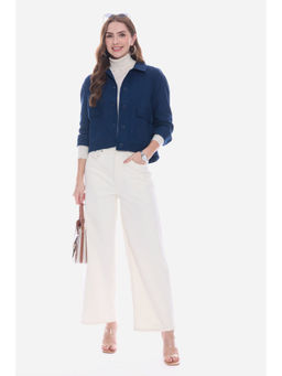 Virgio - Navy Blye Solid Cotton Utility Pocket Shirt for Women