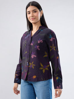 Spykar - Purple Floral Print Regular Fit Shirt