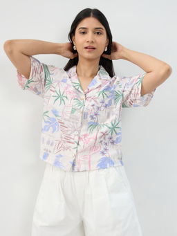 Spykar - White Floral Print Boxy Fit Shirt