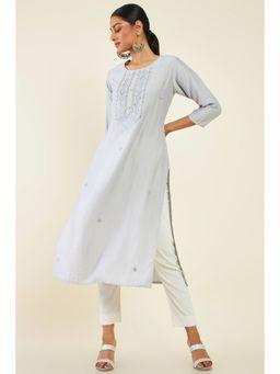 Soch - Women Grey Viscose Embroidered Kurta