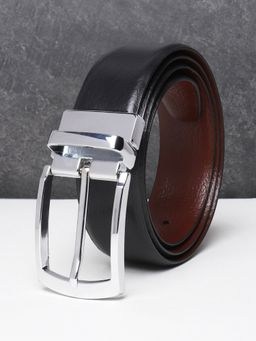Teakwood - Men Black And Brown Textured Reversible Leather Belt
