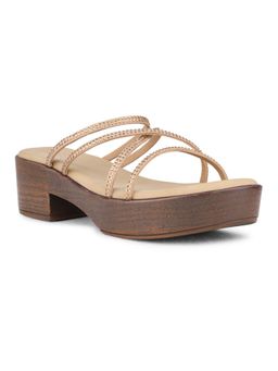 Inc.5 - Women Beige Party Wear Striped Open Toe Sandal Heels