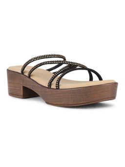 Inc.5 - Women Black Party Wear Striped Open Toe Sandal Heels