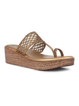 Inc.5 - Women Golden Party Wear Solid One Toe Wedges