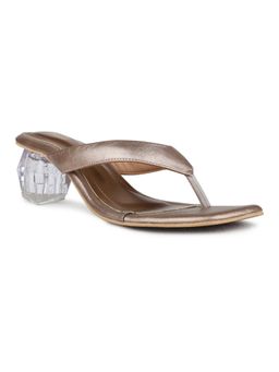 Inc.5 - Women Golden Party Wear Solid Square Toe Block Sandal Heels