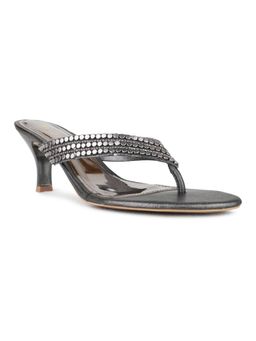 Inc.5 - Women Grey Ethnic Wear Embellished Open Toe Sandal Heels