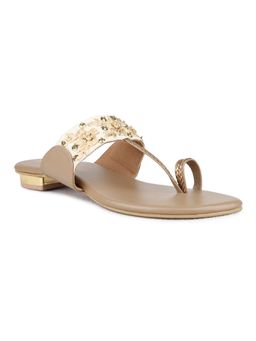 Inc.5 - Women Golden Ethnic Wear Embellished One Toe Kolhapuris