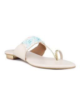 Inc.5 - Women Cream Ethnic Wear Embellished One Toe Kolhapuris