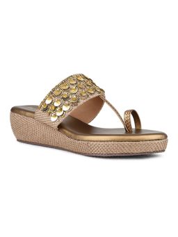 Inc.5 - Women Golden Ethnic Wear Embellished One Toe Kolhapuris