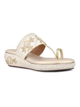 Inc.5 - Women Golden Ethnic Wear Embellished One Toe Kolhapuris