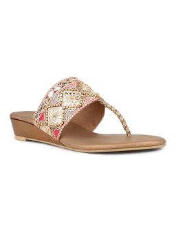 Inc.5 - Women Golden Ethnic Wear Embellished Open Toe Wedges