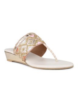 Inc.5 - Women Golden Ethnic Wear Embellished Open Toe Wedges