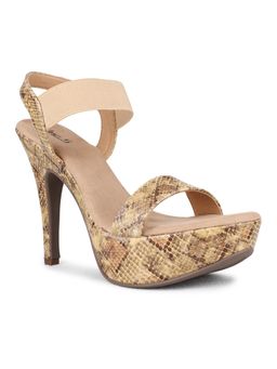 Inc.5 - Women Beige Party Wear Printed Open Toe Sandal Heels