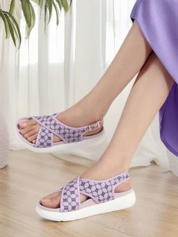 ELLE - Women Patterned Cross Strap Adjustable Lavender Sandals