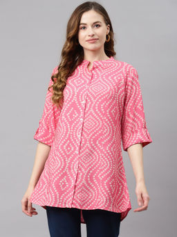 Divena - Pink Bandhani Print Rayon Top