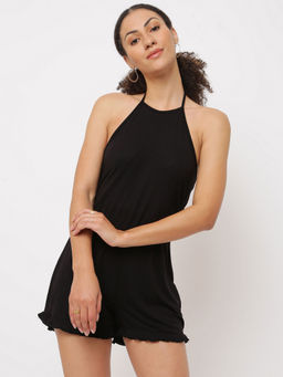 Missguided - Black Halterneck Frill Loungewear Playsuit