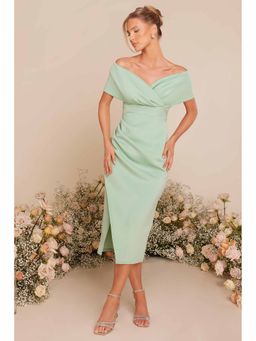 Quiz Clothing - Green Scuba Wrap Midi Dress