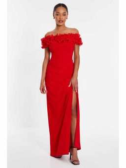 Quiz Clothing - Red Scuba Crepe Organza Trim Dress