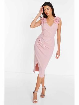 Quiz Clothing - Blush Pink Scuba Crepe Wrap Midi Dress