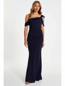 Quiz Clothing - Navy Blue Scuba Crepe Maxi Satin Maxi Dress