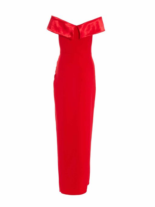 knee length dresses for ladies Betsy & Adam Women's Bow-Trimmed One-Shoulder Gown - Red main image 1