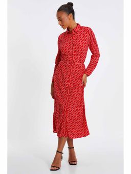 Quiz Clothing - Red Chain Print Chiffon Midi Shirt Dress with Belt (Set of 2)