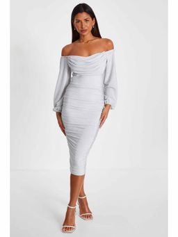 Quiz Clothing - Silver Stretch Shimmer Midi Dress