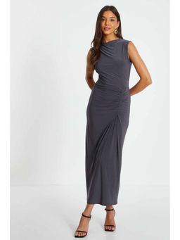 Quiz Clothing - Charcoal Sleeveless Inter Lock Yarn Ruched Maxi Dress