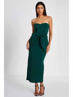 Quiz Clothing - Bottle Green Scuba Band Bow Midi Dress
