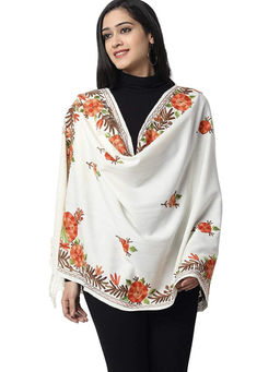 Zamour - Off White Kashmiri Embroidered Shawl
