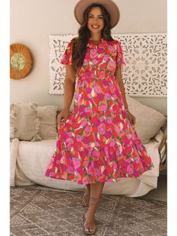 PARTIQ - Rose Floral Short Sleeve Smocked Waist Midi dress