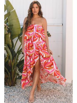 PARTIQ - Rose Floral High Low Bandeau Vacay Mini Dress