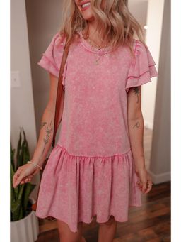 PARTIQ - Sachet Pink Mineral Wash Raw Edge Ruffle Mini Dress