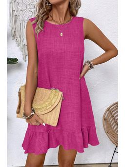 PARTIQ - Bright Pink Knot Round Back Ruffle Hem Sleeveless Mini Dress