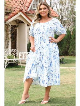 PARTIQ - Sky Blue Floral Print Sweetheart Neck Plus Size Midi Dress