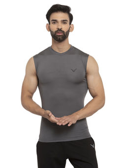 INVINCIBLE - Grey Mens Compress Base Layer Sleeveless T-Shirt