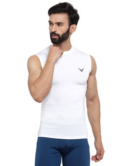 INVINCIBLE - White Mens Compress Base Layer Sleeveless T-Shirt