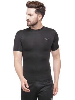 INVINCIBLE - Black Mens Compress Base Layer Short Sleeve T-Shirt