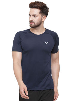 INVINCIBLE - Navy Blue Mens Solid Training T-Shirt
