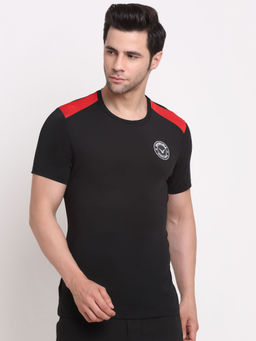 INVINCIBLE - Black Mens Crew Neck T-Shirt with Shoulder Panel