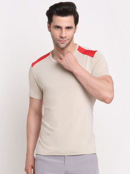INVINCIBLE - Ivory Mens Crew Neck T-Shirt with Shoulder Panel