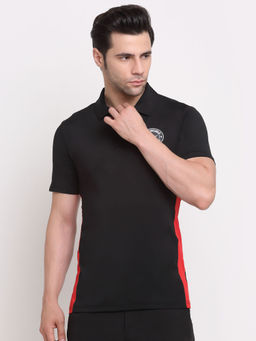 INVINCIBLE - Black Mens Solid Polo T-Shirt with Side Panel
